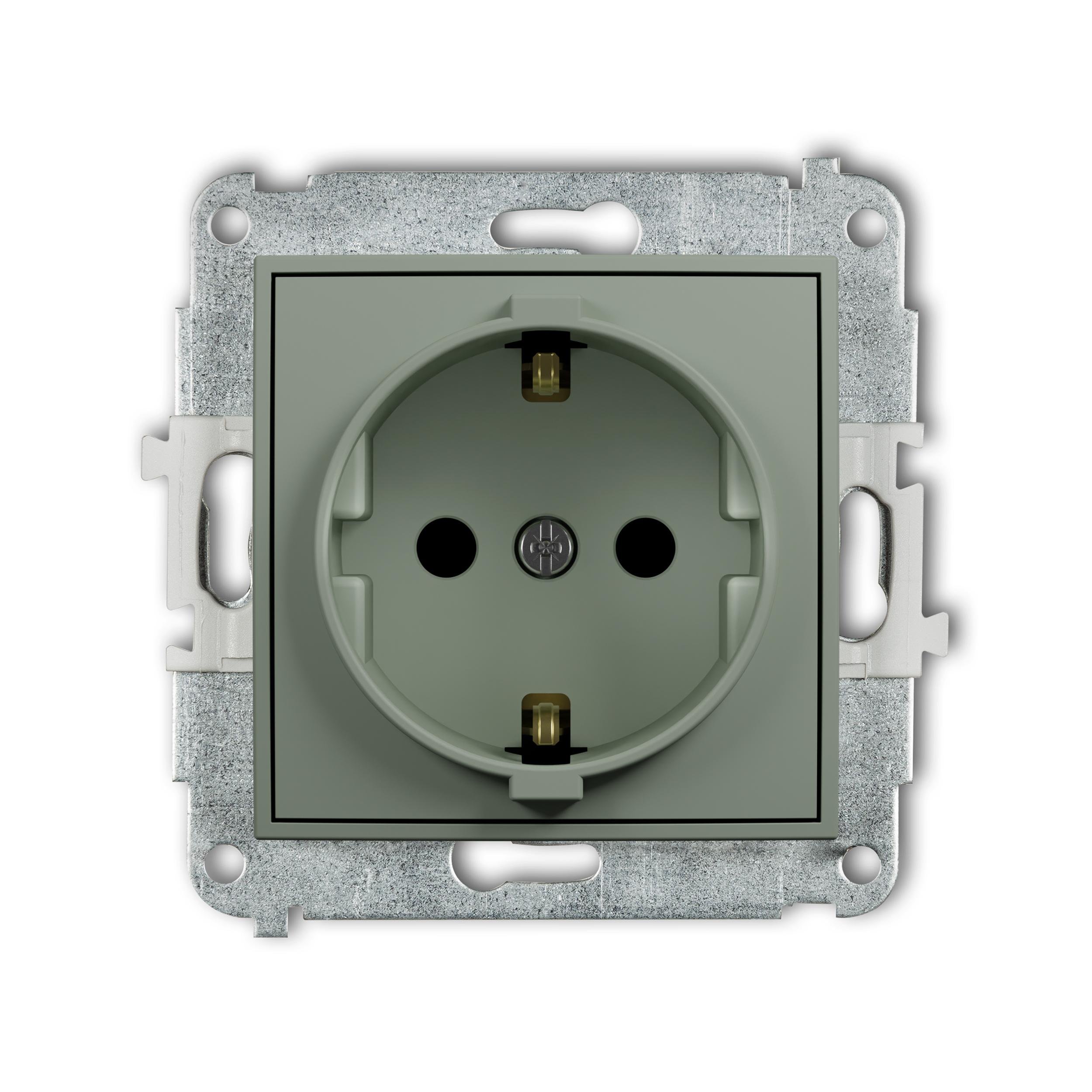 Розетка Karlik Mini с заземлением Schuko и шторками Шалфей (61MGP-1sp)