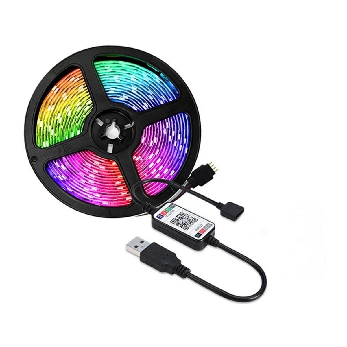 Светодиодная лента RGB 5 м 5В IP65 SMD от usb с управлением через Bluetooth