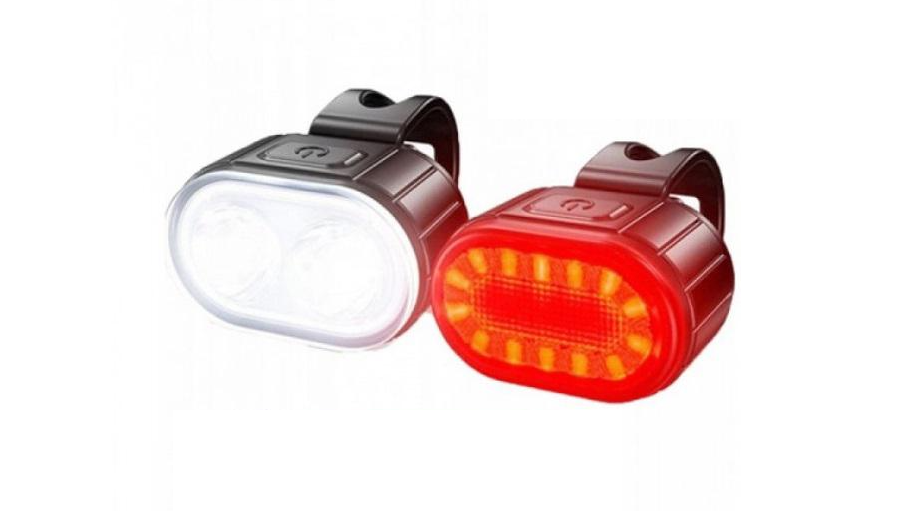 Велофонарь аккумуляторный передний и задний ZH-078-2LED/STOP-14SMD