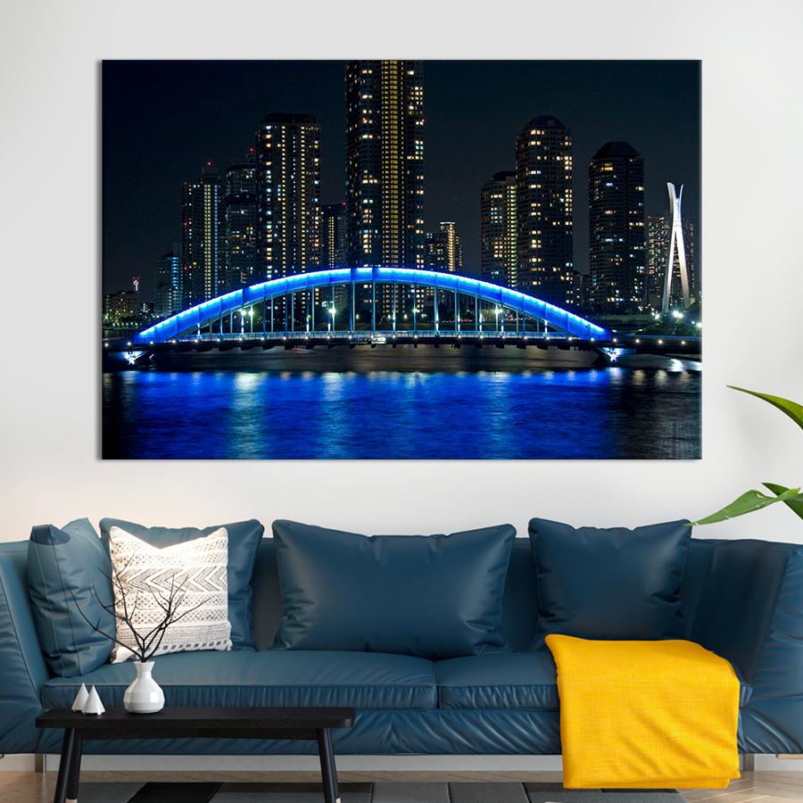 Картина город Мост Эитаи в Токио 80x54 см (A576-1)
