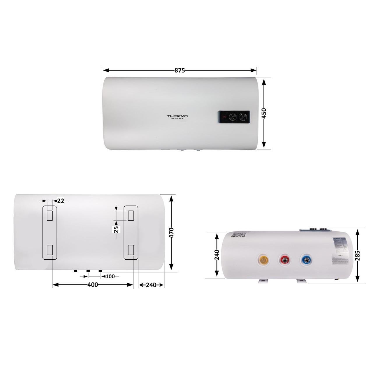 Водонагреватель электрический Thermo Alliance плоский горизонтальный мокрый ТЭН 2 кВт 0,8+1,2 50 л (DT50H20G(PD) - фото 2