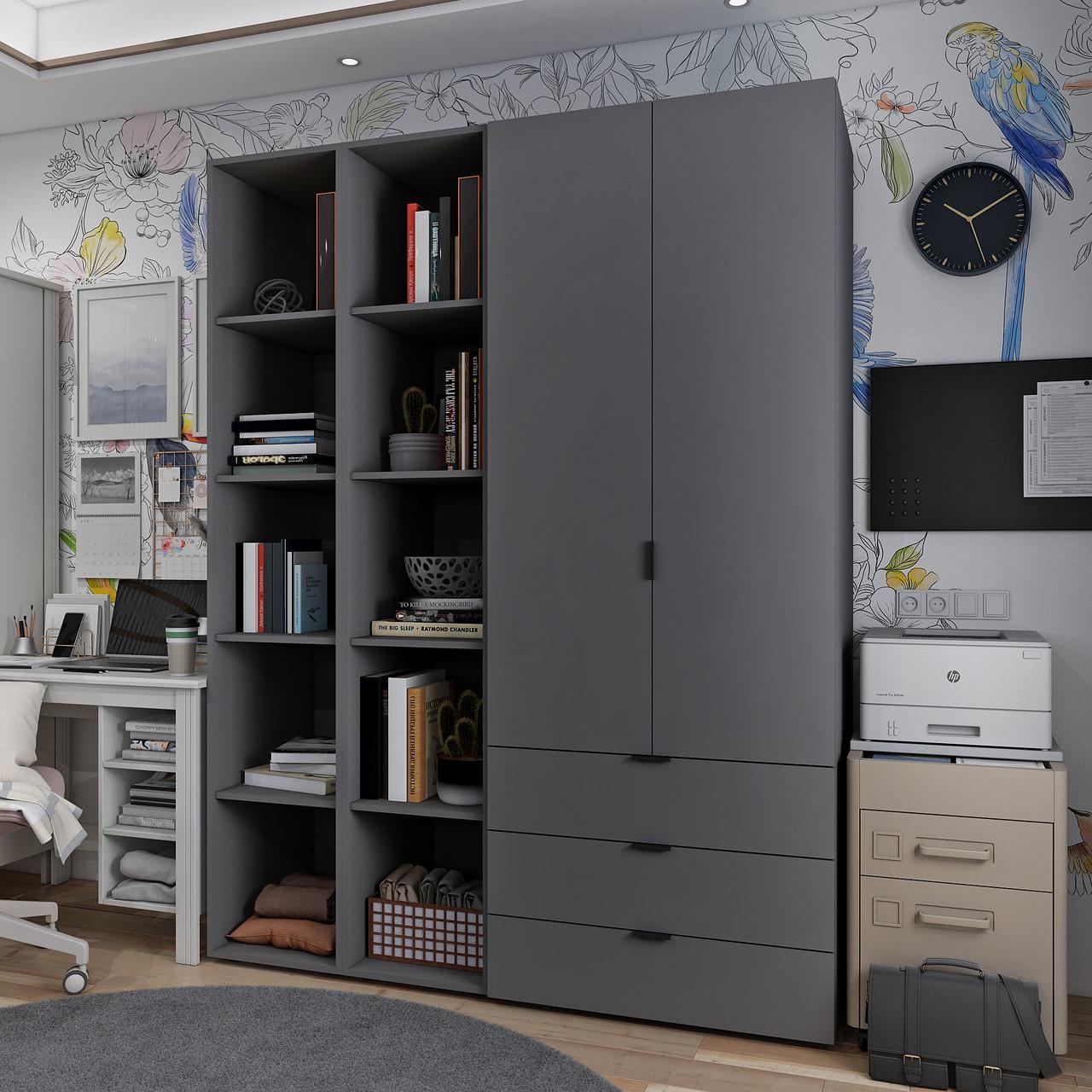 Шкаф для спальни Doros Гелар с 2 этажерками 2 ДСП 153,9х49,5х203,4 см Графитовый (42005055)