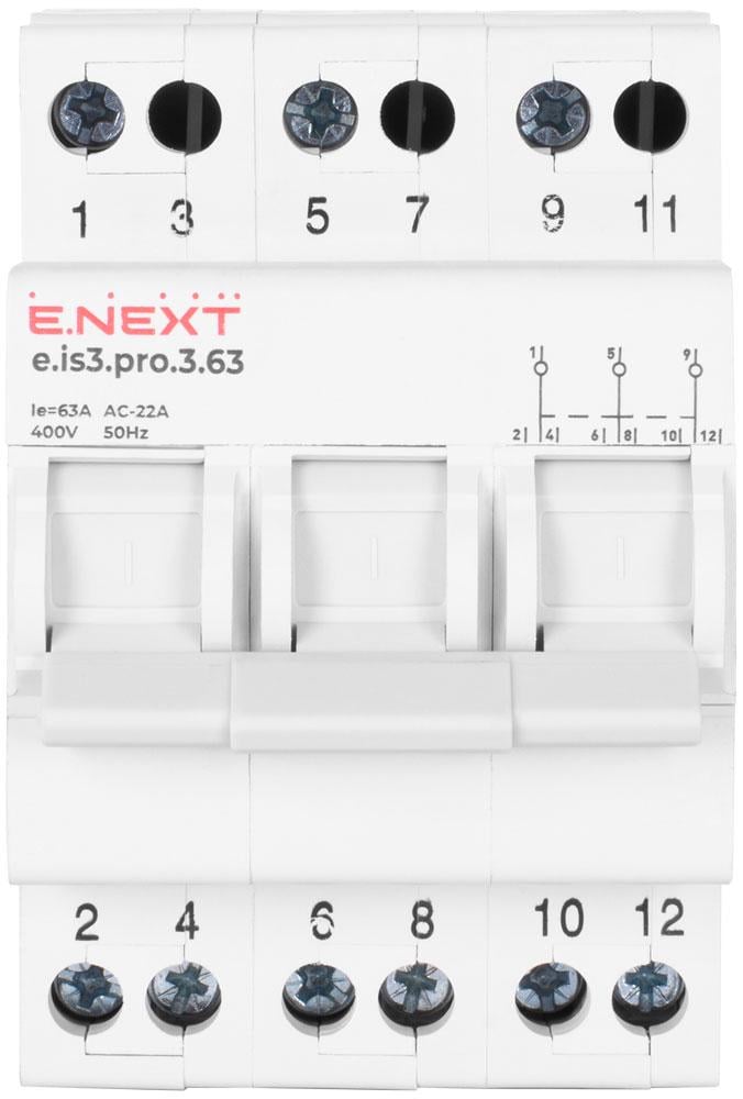 Выключатель-разъединитель E.NEXT e.is3.pro.3.63 1-0-2 3Р 63А трехпозиционный (p008015)