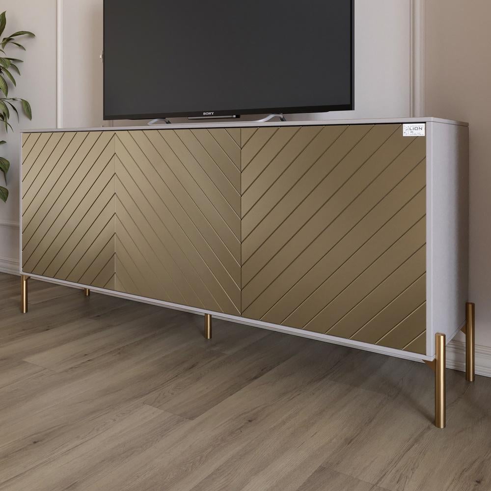 Тумба под телевизор Lion Амарант с золотыми металлическими ножками 168x40x76,5 см Кашемир/Перламутровый металлик (000-000-2394)