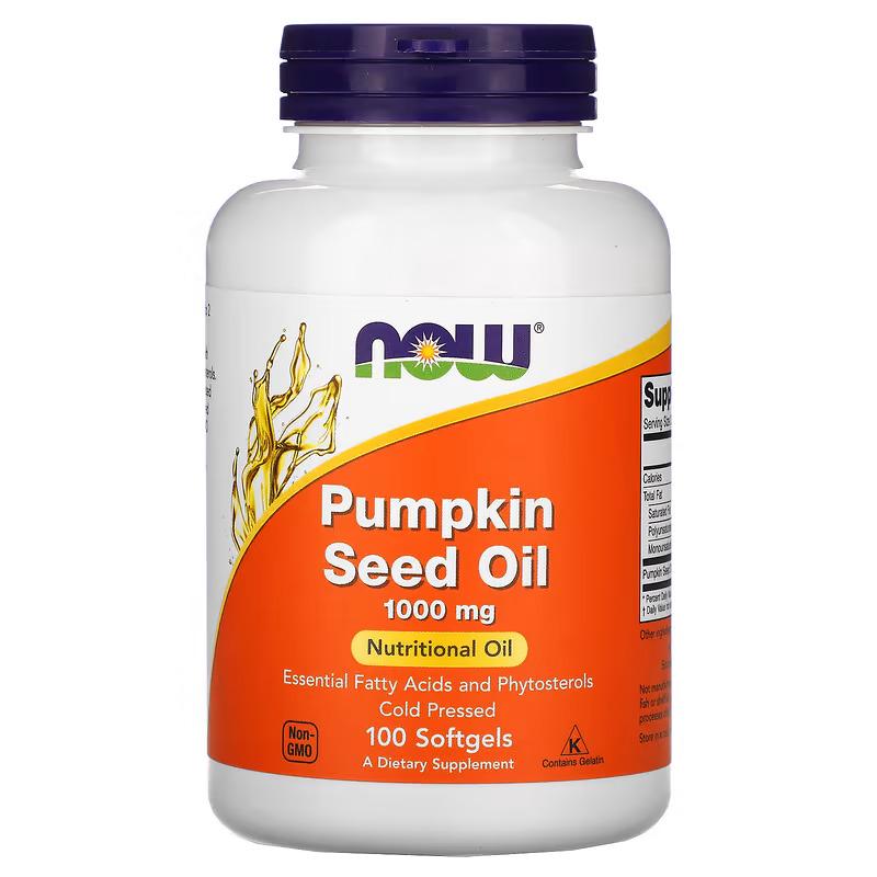 Дієтична добавка Now Foods Pumpkin Seed Oil Гарбузова олія 1000 мг 100 м'яких капс. (CO003426)