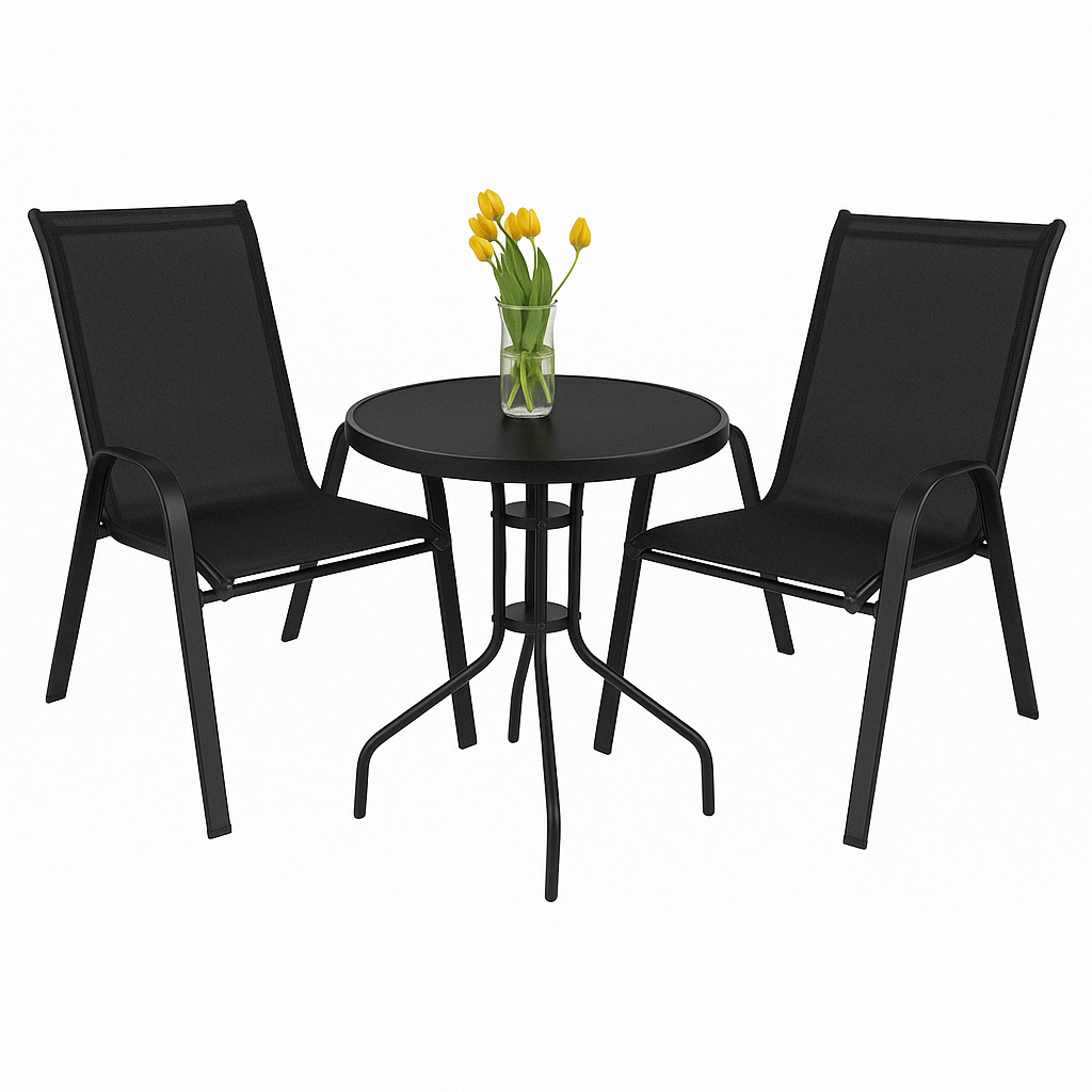 Комплект садовой мебели 4Points Como-2 круглый стол и 2 стула Черный