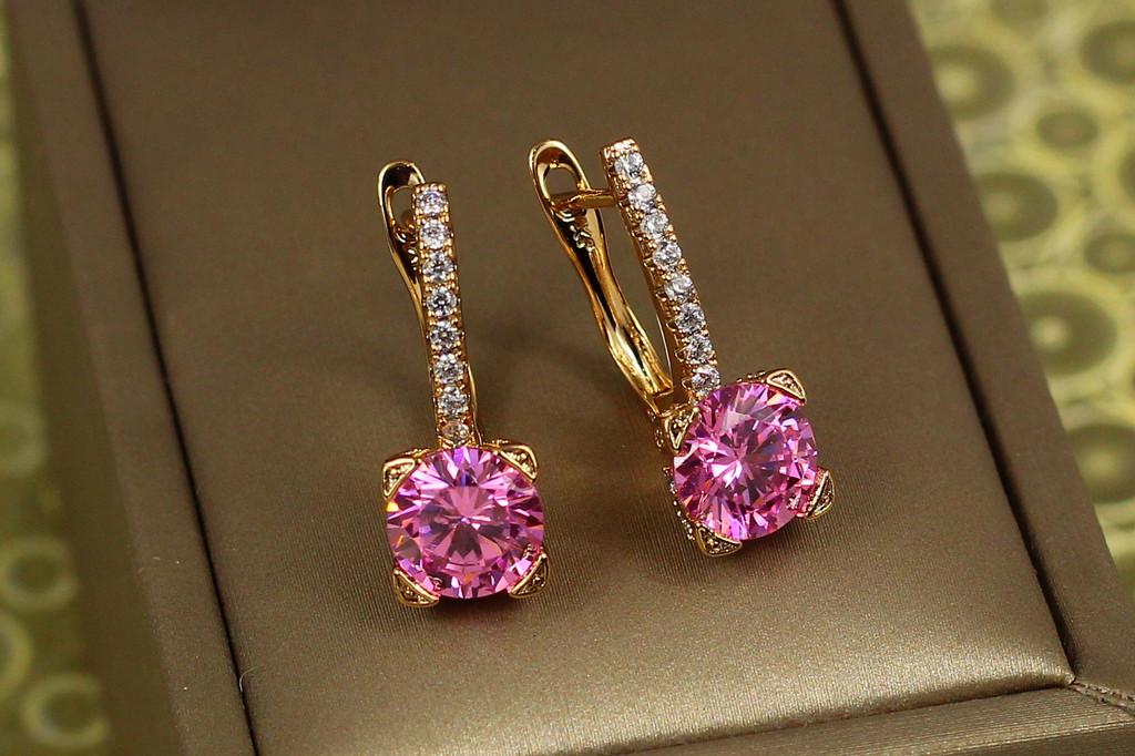 Серьги Xuping Jewelry Свет в окне с розовым камнем 2,2 см Золотистый (2268258144)
