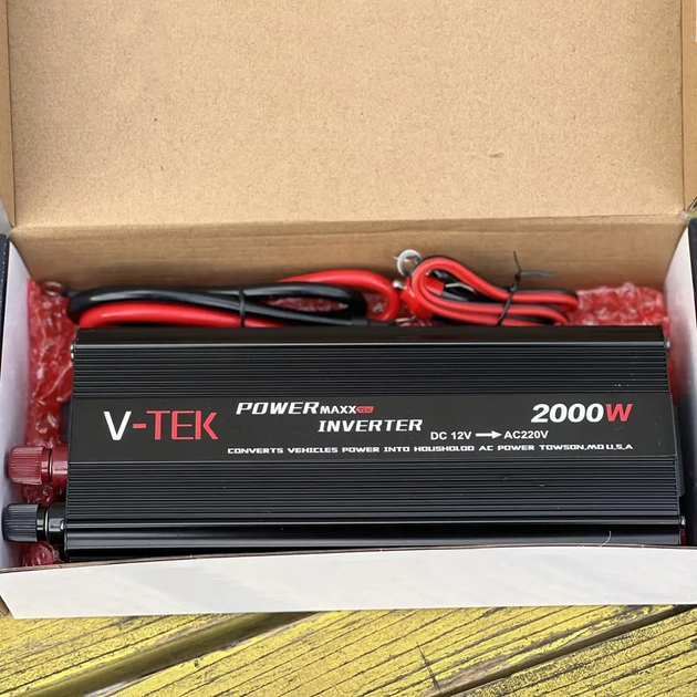 Инвентор автомобильный V-TEK PowerMaxx-SSK 2000 W 12-220 В USB с охлаждением Черный (14-36-2000vtek) - фото 2