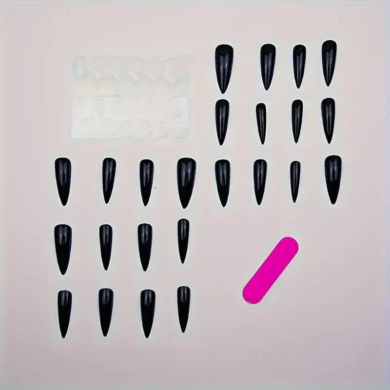 Накладні нігті довгі гострої мигдальної форми з клейовими пластинами 24 шт. Чорний (2789190704) - фото 5 Накладні нігті довгі гострої мигдальної форми з клейовими пластинами 24 шт. Чорний (2789190704) - фото 5