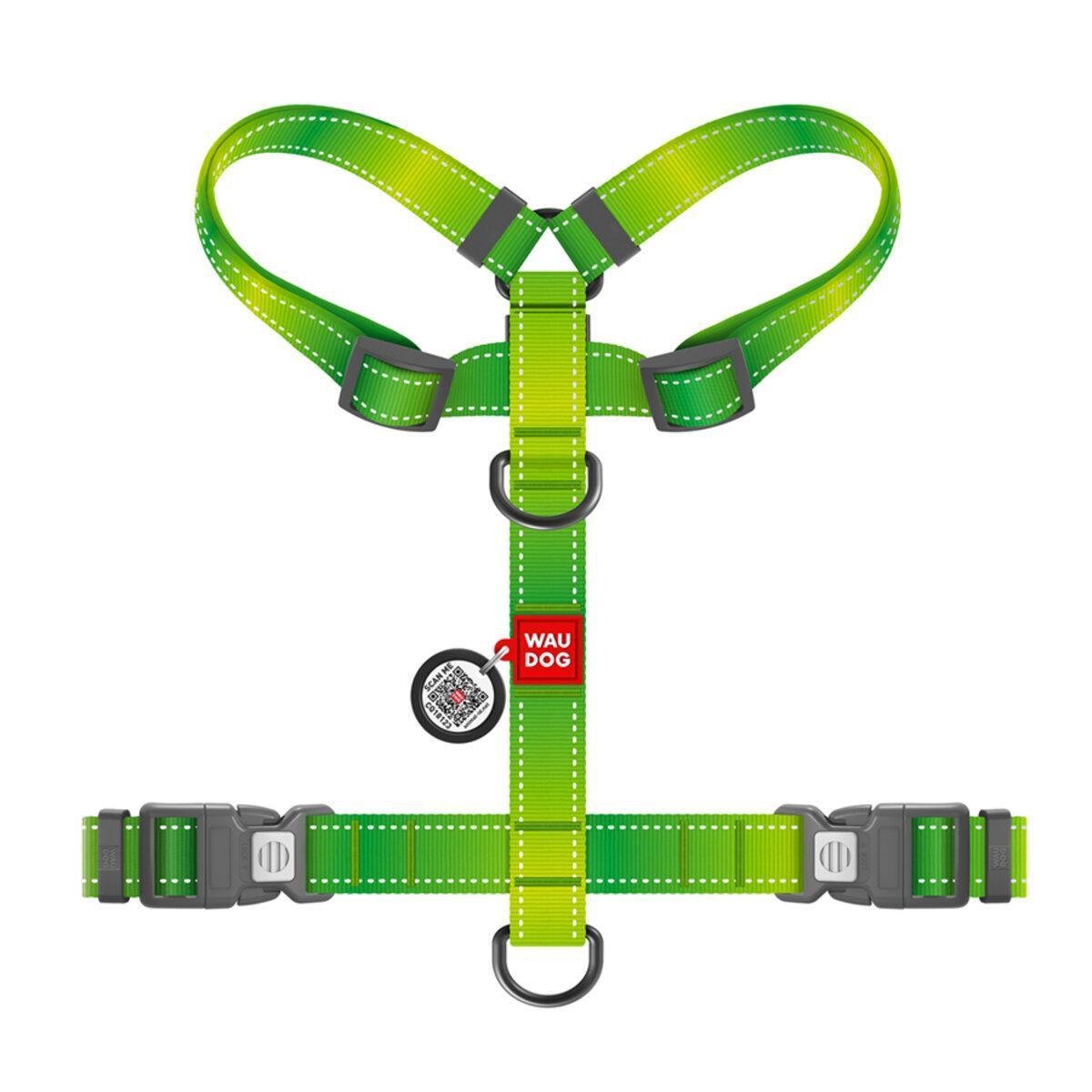 Шлей для собак анатомический Waudog Nylon Mono с QR-паспортом/светоотражающая L 25 мм х 51-85 см х 60-85 см Салатовый (54585 Col)