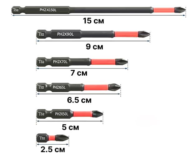 Набор бит двухсторонних PH2 с удлиненным хвостовиком (6 шт. 2.5–15 см (30365230) - фото 2 Набор бит двухсторонних PH2 с удлиненным хвостовиком (6 шт. 2.5–15 см (30365230) - фото 2