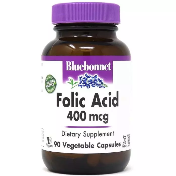 Фолієва кислота Bluebonnet Nutrition Folic Acid 400 мг 90 вегетаріанських капсул (BLB0449) - фото 1