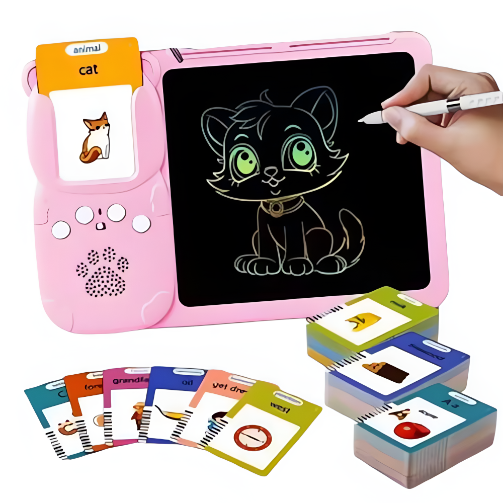 Дитячий планшет JoyPro 2в1 LCD для малювання з інтерактивними розмовляючими картками Y5 Рожевий (9906e85f) - фото 1