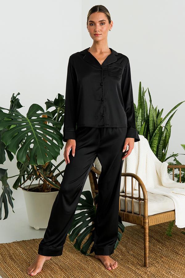 Пижамный костюм шелковый Forly с брюками M Total Black (SH0009-18-69_M)