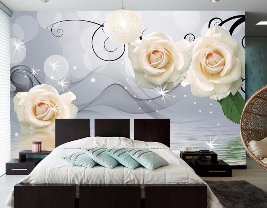 Фотообои 3D флизелиновые цветочные для спальни/зала/кухни Розы на воде