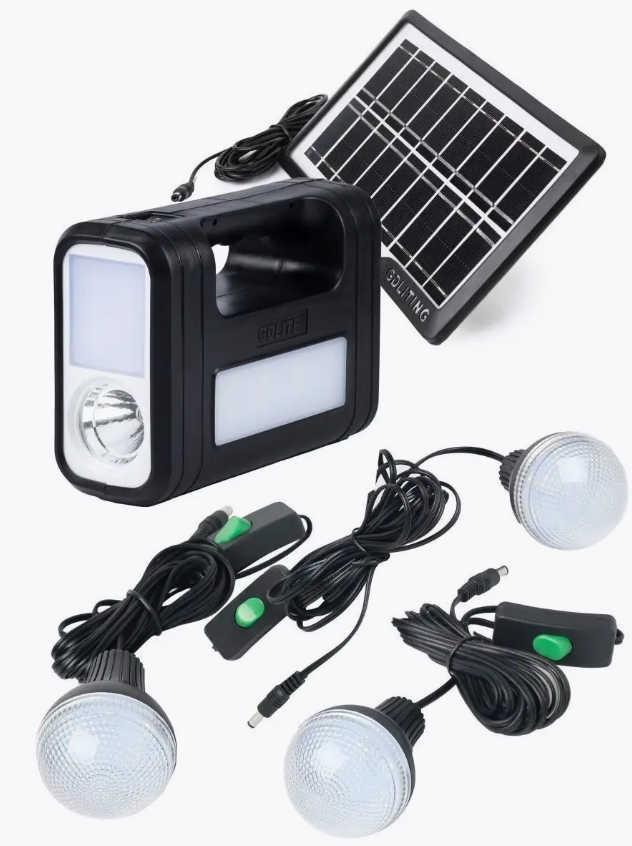 Ліхтар-лампа c сонячною панеллю GDlite 3 лампочки 4000 мАг Чорний (22981449)