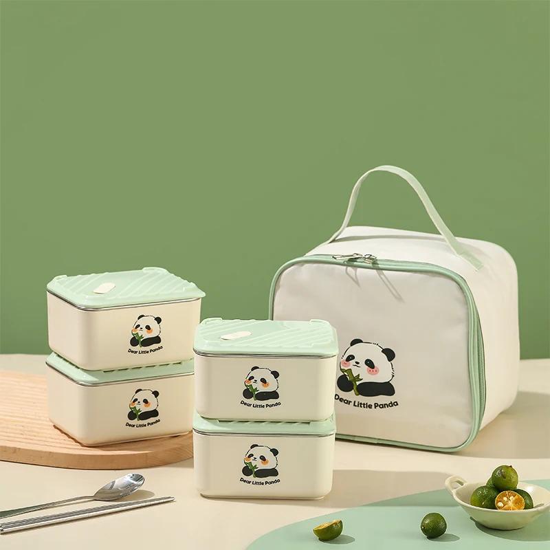 Набор ланч-боксов Panda 4 шт. поо 850 мл с термосумкой/герметичные контейнеры из нержавеющей стали 304 (906370)