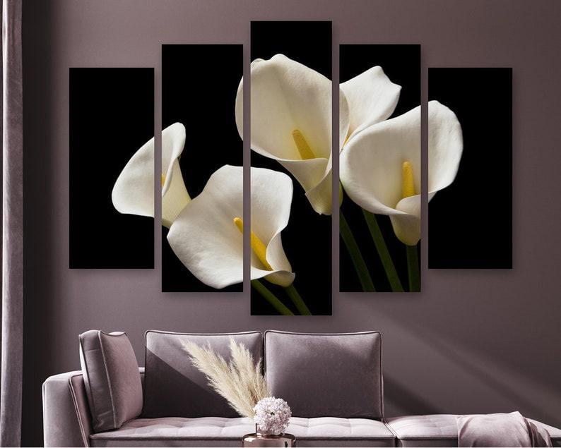 Модульная картина на холсте из пяти частей KIL Art Четыре белые калы 187x119 см (M51_XL_415)
