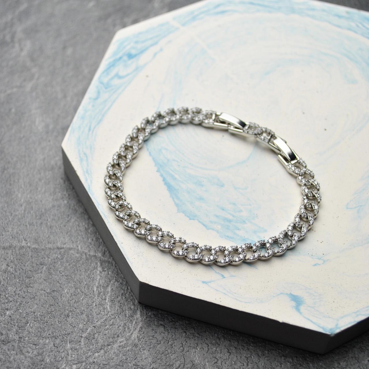 Браслет с узором из фианитов медицинская сталь родий (x141)