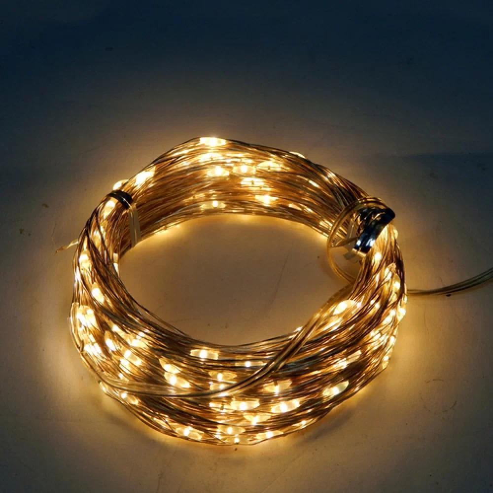 Гирлянда Нить шнур LED 30 2 батарейки 3 м Теплый белый (1-44)