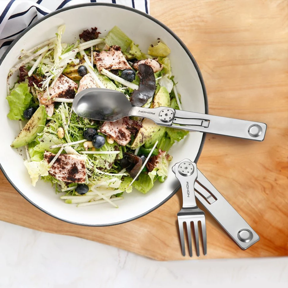 Набір столових приладів Roxon C2 складані ложка і виделка з нержавіючої сталі 2в1 (001046) - фото 9 Набір столових приладів Roxon C2 складані ложка і виделка з нержавіючої сталі 2в1 (001046) - фото 9