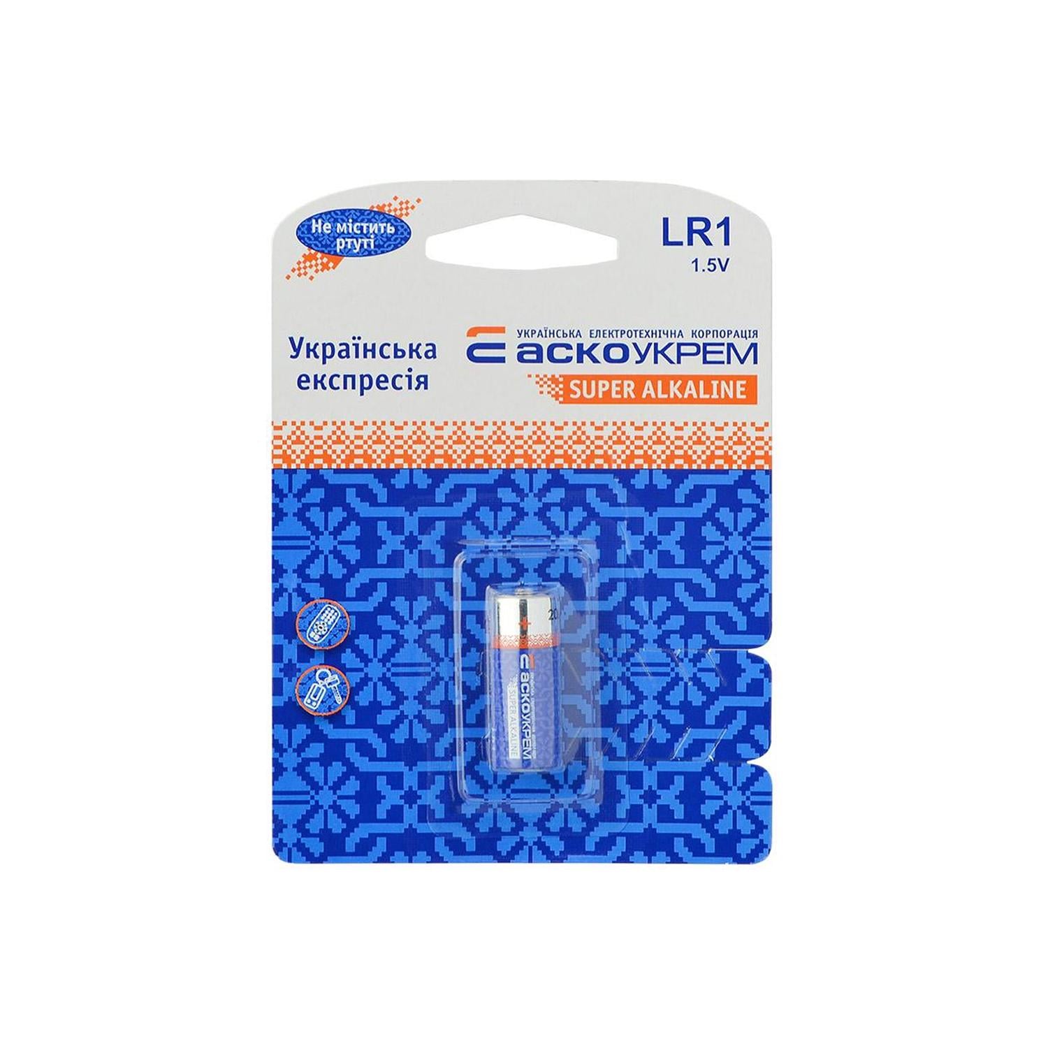 Батарейка АСКО-УКРЕМ LR1 щелочная 1,5V blister 1 шт. (Аско.LR1.BP1)