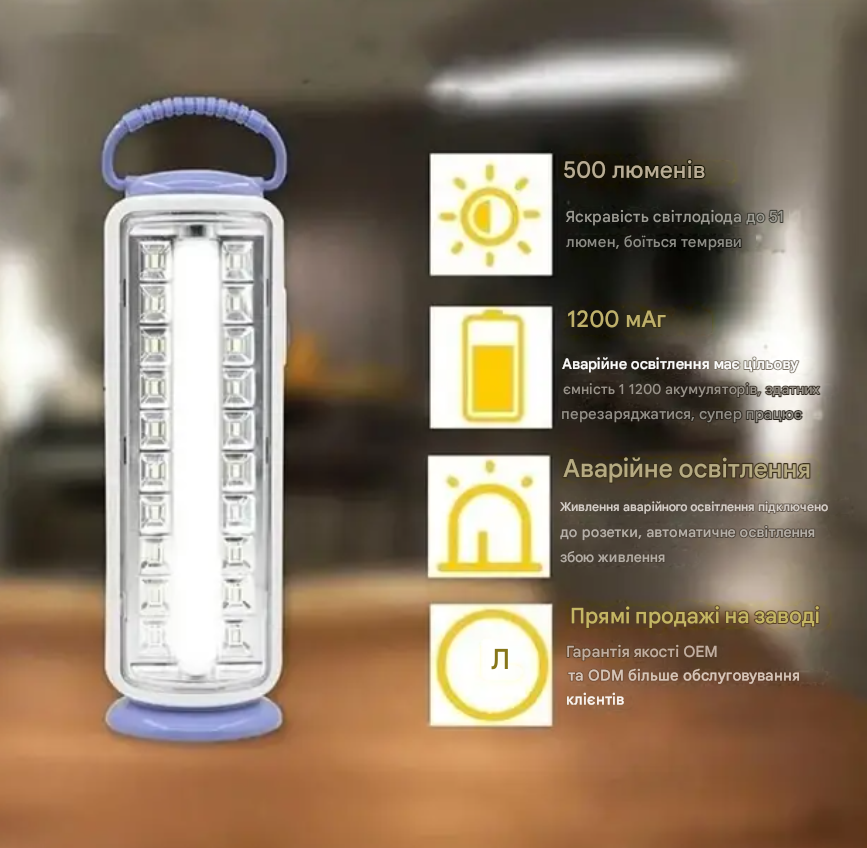 Ліхтар-лампа світлодіодний LJ аварійний акумуляторний 2 режими 1200 мАг Синій (22981455) - фото 3 Ліхтар-лампа світлодіодний LJ аварійний акумуляторний 2 режими 1200 мАг Синій (22981455) - фото 3