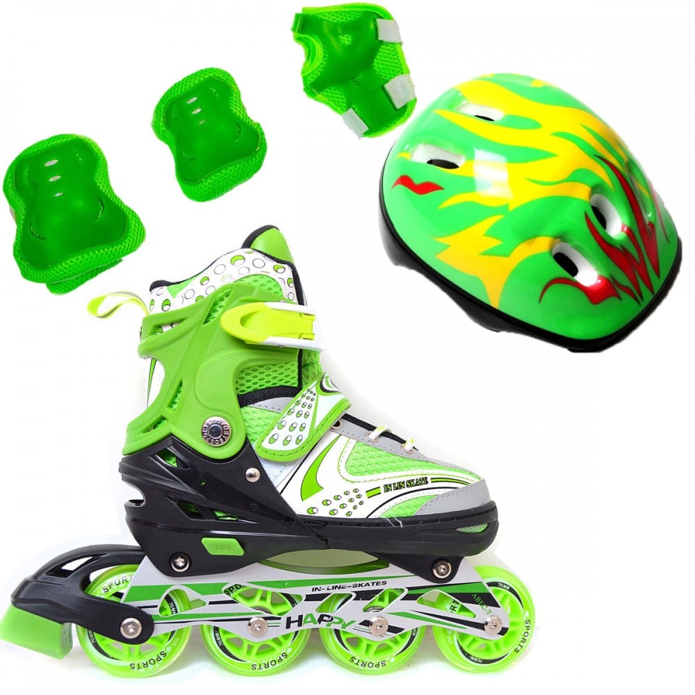 Ролики дитячі набір Happy Combo EcoLine захист/шолом р. 34-38 Зелений (2T3007E)