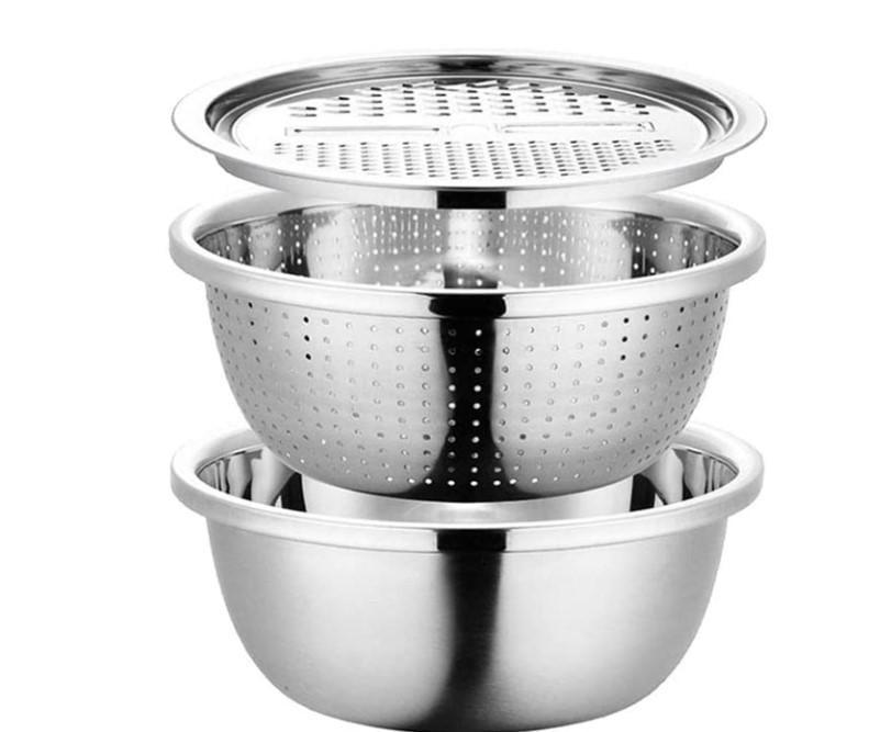 Терка-овощерезка многофункциональная Kitchenware 3в1 с дуршлагом и миской из нержавеющей стали (7081503)