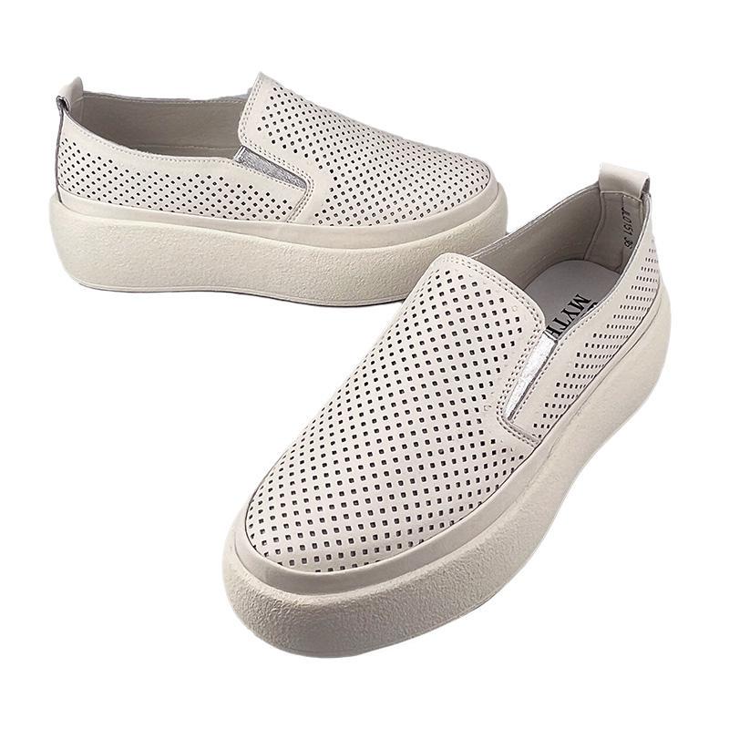 Лоферы женские кожаные имитация перфорации 10152-2 р. 36 23 см Бежевый - фото 2