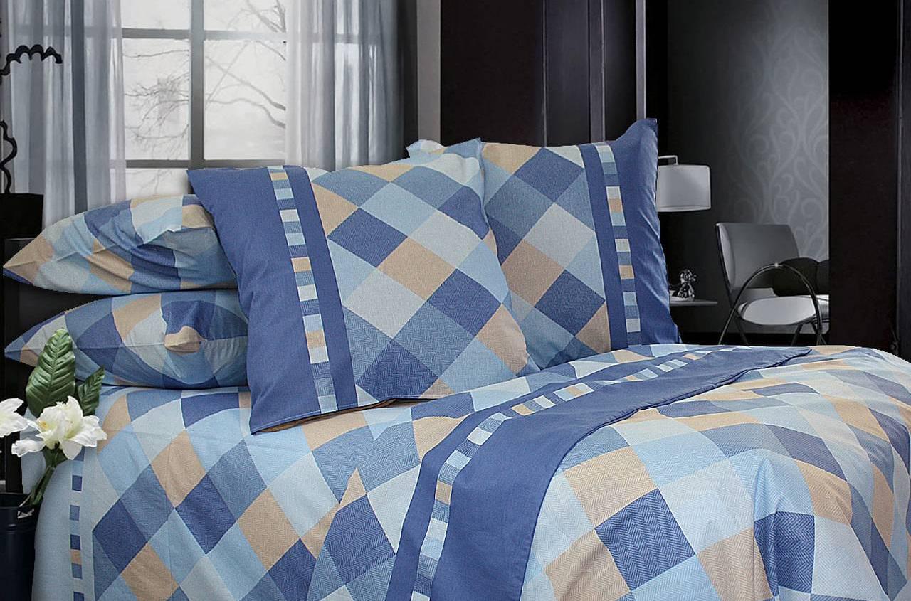 Комплект постельного белья семейный Еней-плюс Т0276 Голубой/Синий