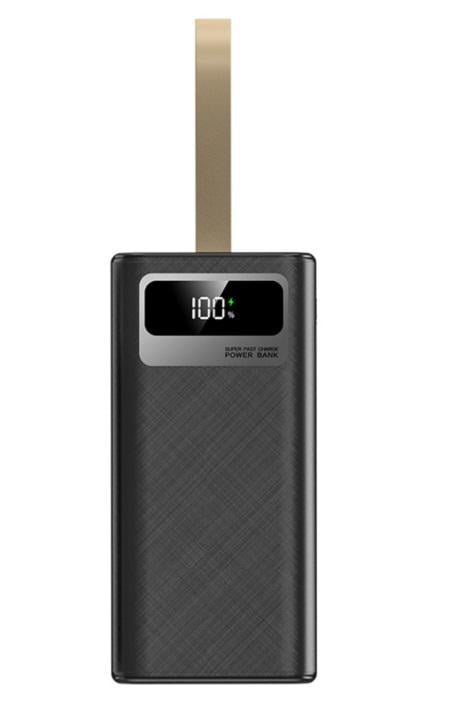 Повербанк 30000 mAh с быстрой зарядкой 20W/22,5W со встроенным фонариком и кабелями Lightning/Type-C с петлей для переноски