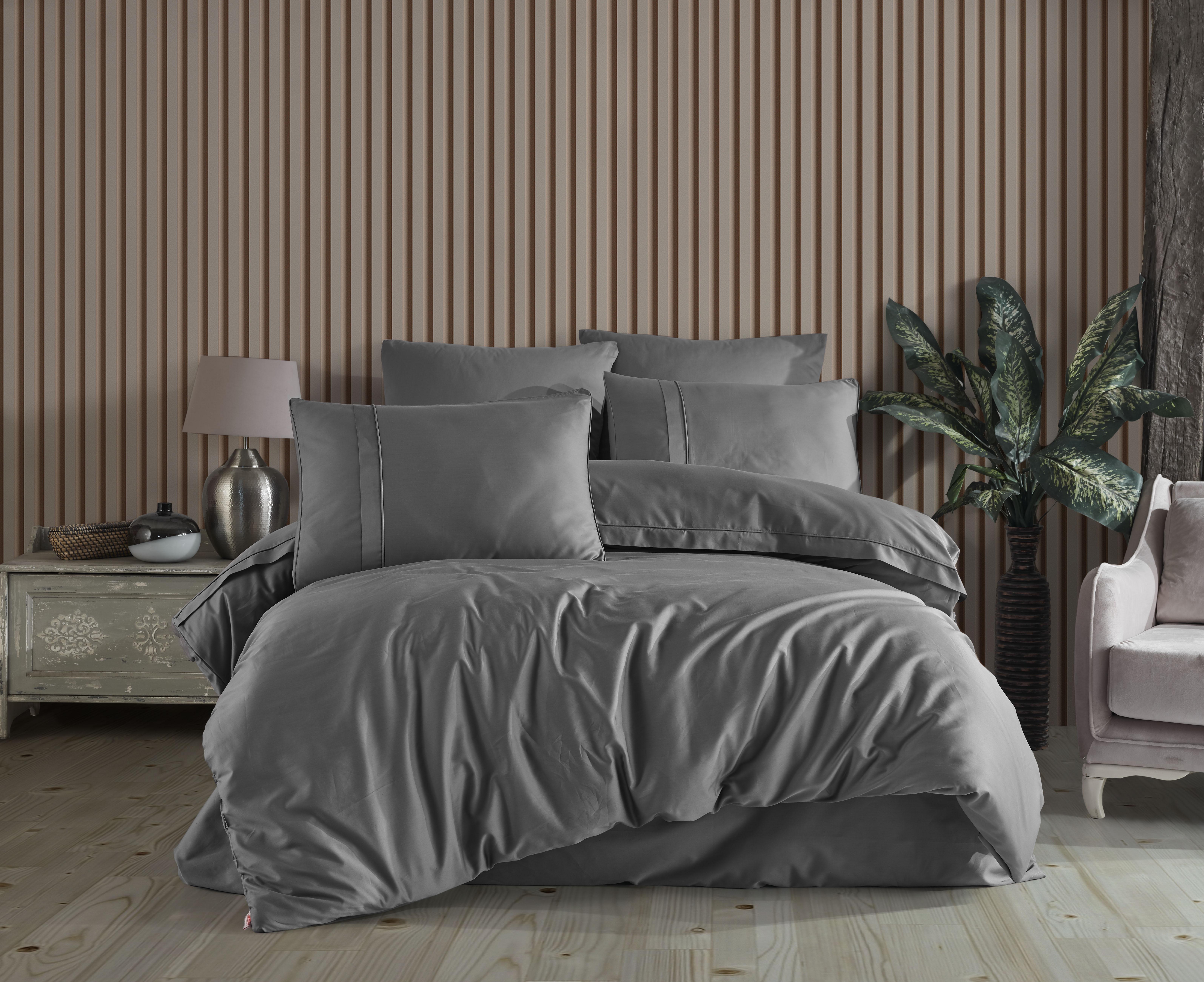 Комплект постельного белья Hobby Premium Sateen 300TC Plain Gri 200х220/2х50х70 см/70х70 см 2 шт. Серый