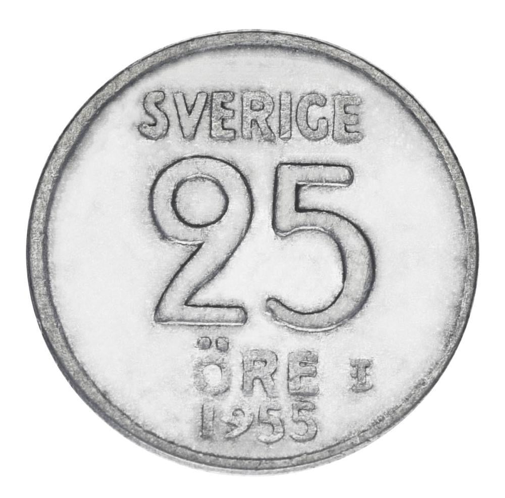 Коллекционная монета Швеция 25 эре 1955 серебро F-VF Ag 400 2,32 г (М19895)