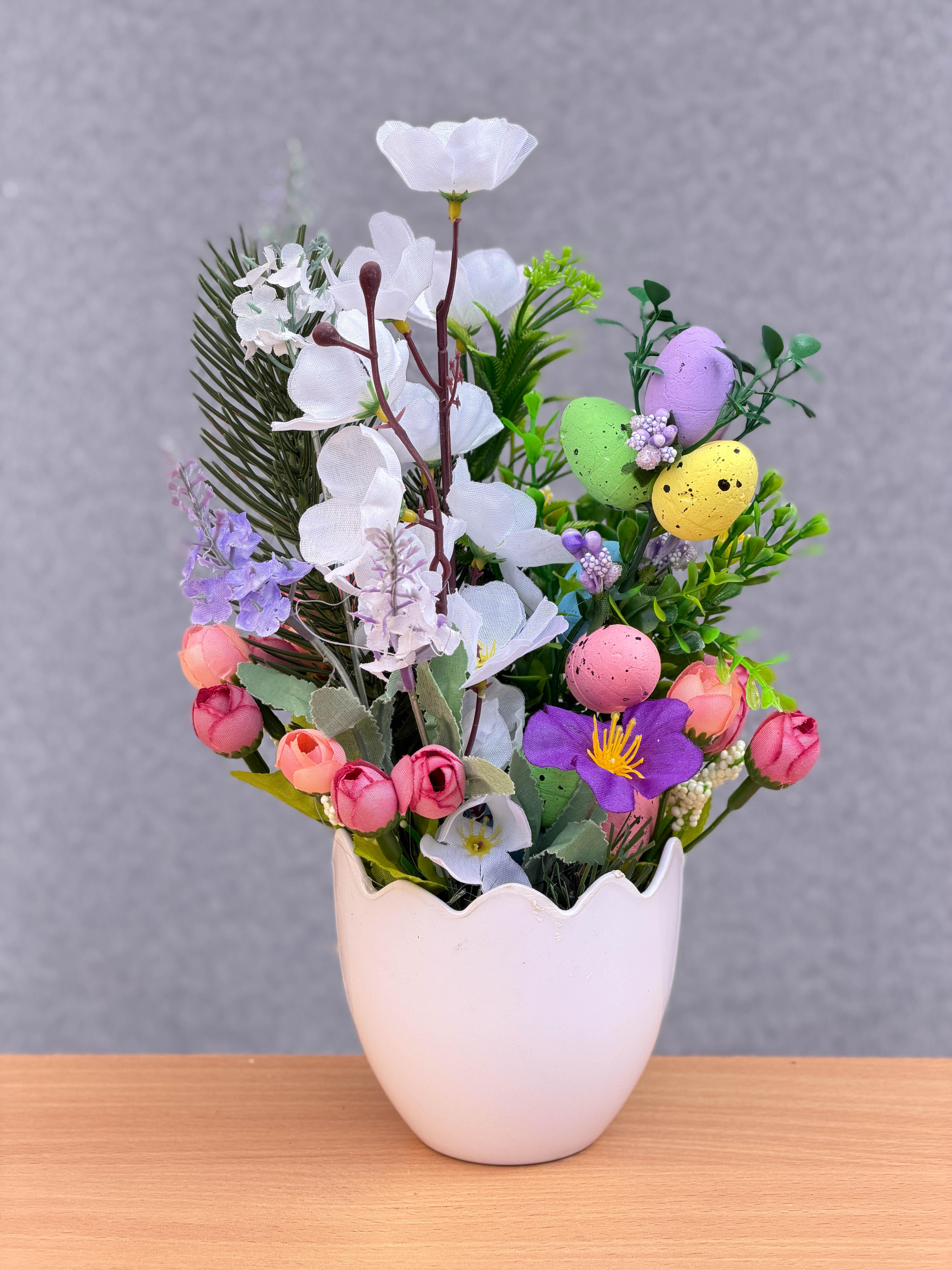 Декор пасхальный интерьерный Gala Decor Весеннее пробуждение в кашпо-скорлупе 15х30 см