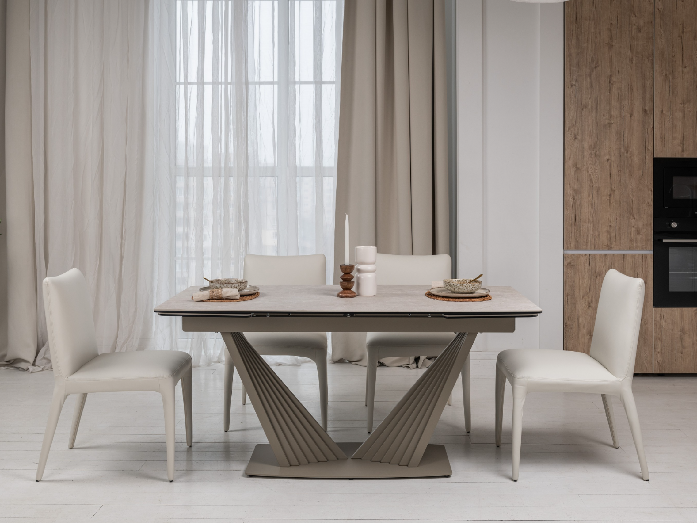 Стіл обідній розсувний Vetro Mebel Феліче 1600- 2400x900x760 мм Сахара/Бежевий (TМL-1000) - фото 7 Стіл обідній розсувний Vetro Mebel Феліче 1600- 2400x900x760 мм Сахара/Бежевий (TМL-1000) - фото 7