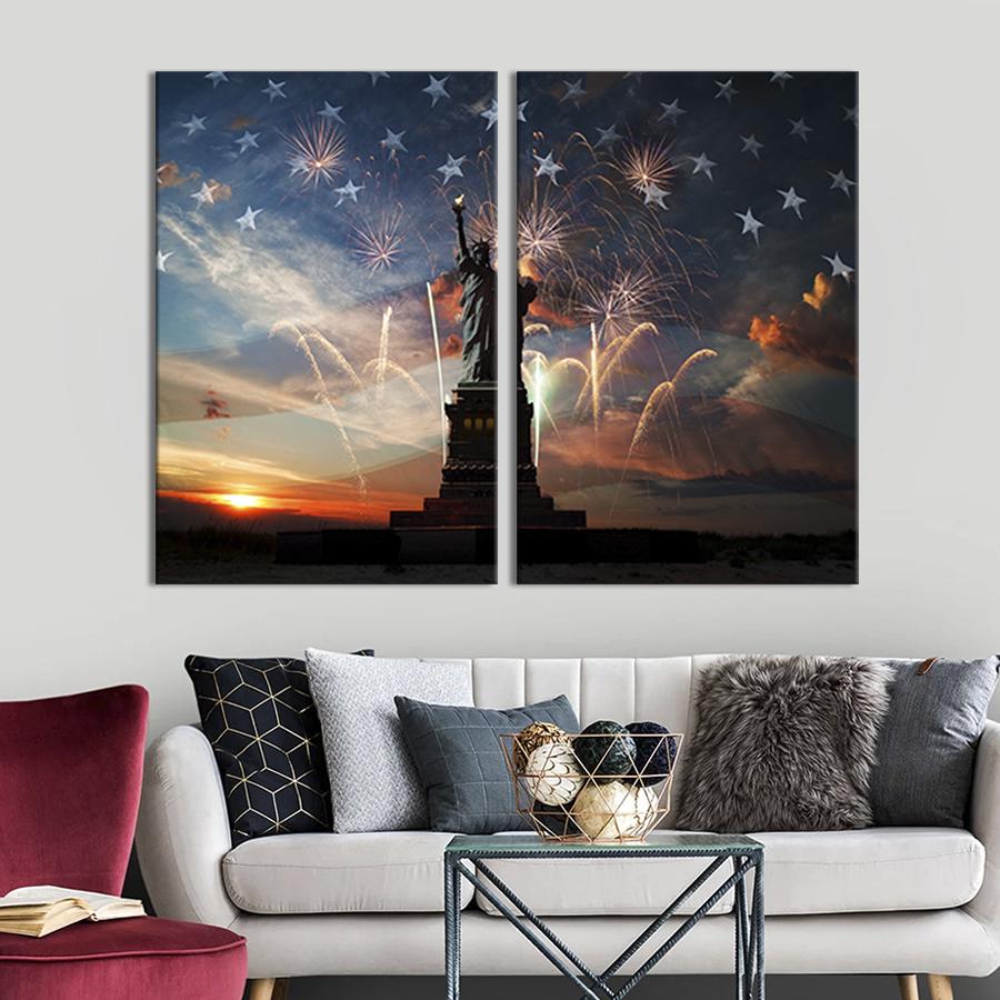 Настенный декор диптих картина на холсте для интерьера Статуя Свободы и День Независимости 111x81 см (343-2)
