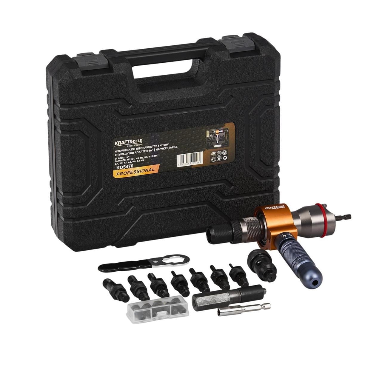 Заклепочник професійний Kraft&Dele KD5470 3в1 під заклепки та заклепувальні гайки (KD5470)