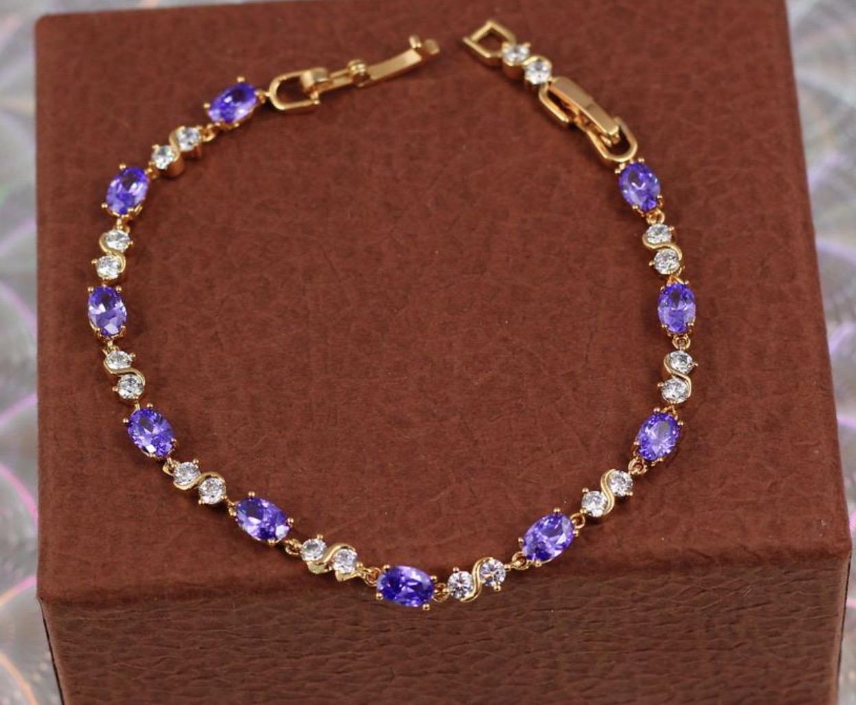 Браслет Xuping Jewelry Волна с фиолетовыми камнями 17 см 4 мм Золотистый (1765271277)