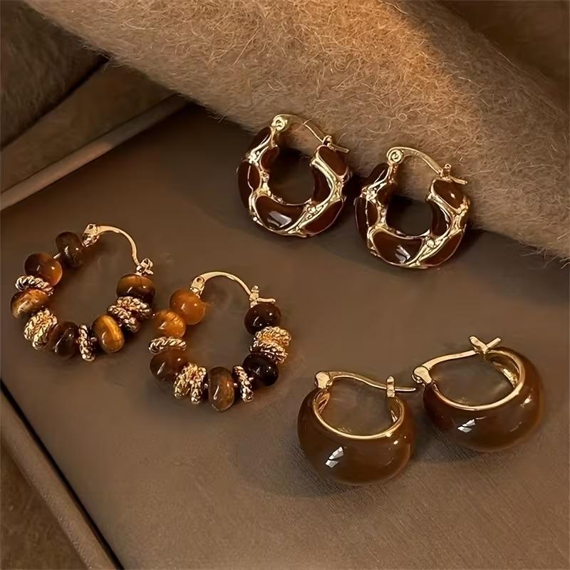 Набор серьг в различных дизайнах с эмалью женская бижутерия из цинкового сплава 3 пары 6 штук Золотистый