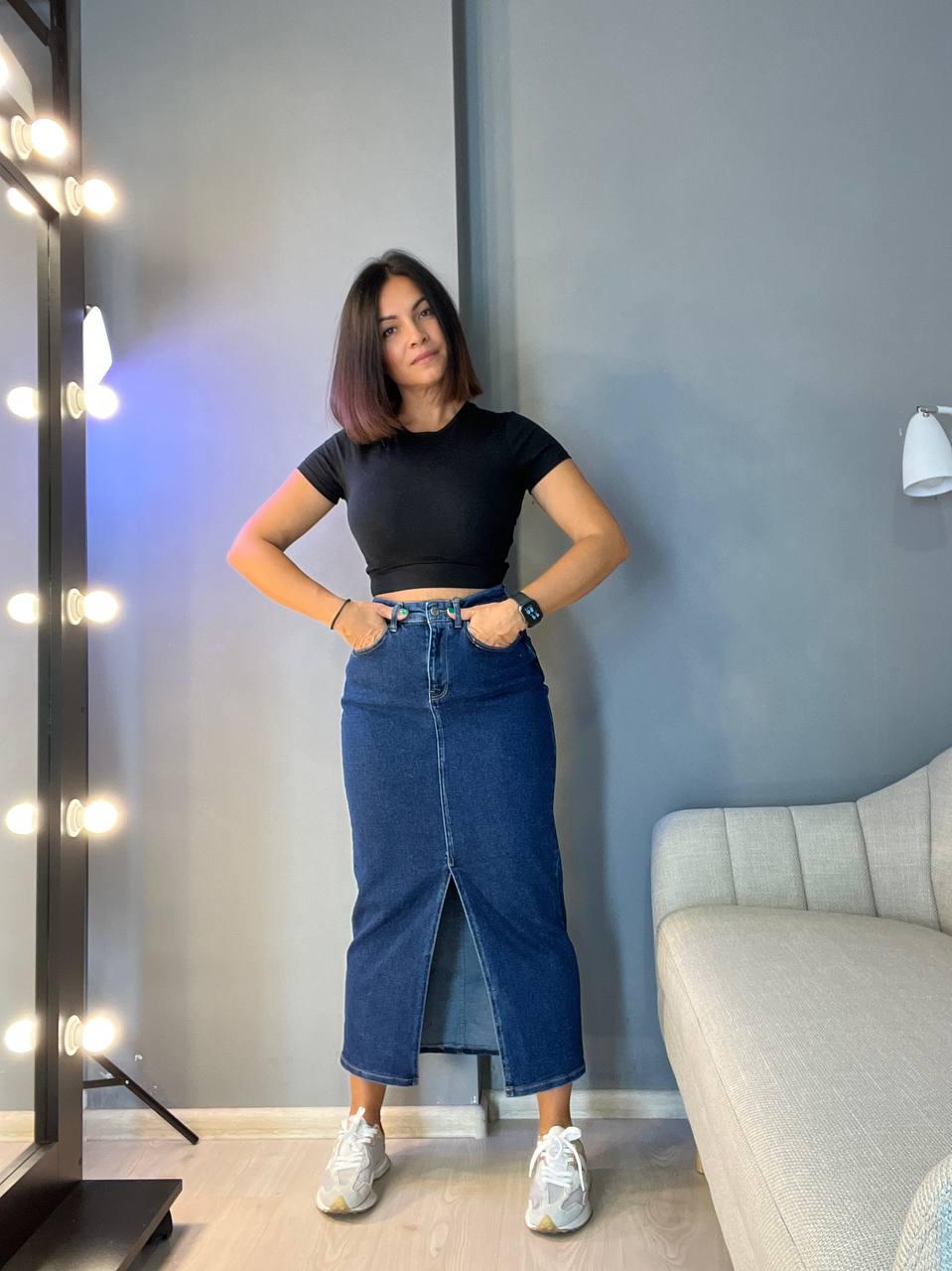 Спідниця жіноча Zeo Basic 3805 джинсова розріз з попереду довга стрейчева р. 34 Синій (1156) - фото 6 Спідниця жіноча Zeo Basic 3805 джинсова розріз з попереду довга стрейчева р. 34 Синій (1156) - фото 6