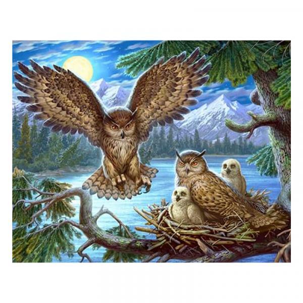 Алмазна мозаїка TK Group Сови під місяцем 40х30 см з рамкою в коробці (GB77801-mt)
