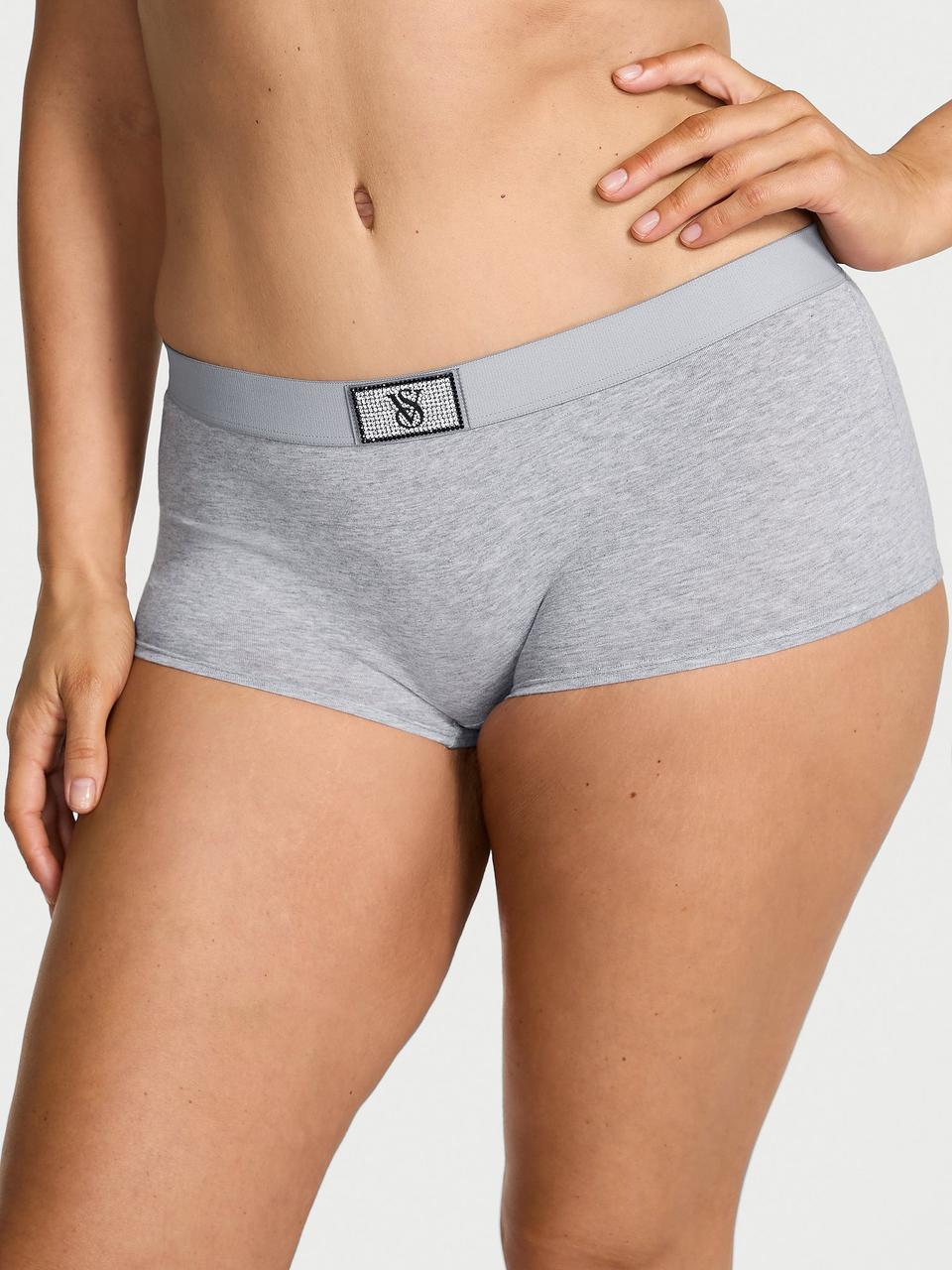 Трусики женские Victoria Secret Logo Cotton Shine Patch Boyshort M Серый (2841223245)