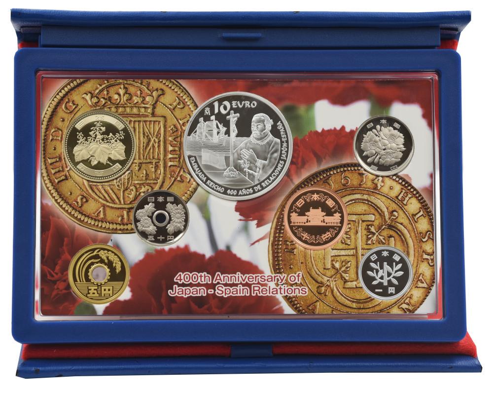 Коллекционные монеты Япония набор из 7 монет 2013 Proof 400 лет отношений с Испанией 1-500 иен/10 евро серебро (М24167)