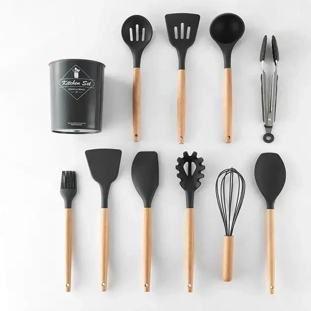 Набір кухонних аксесуарів Good Idea Kitchen stuff силіконовий на підставці 12 предметів Чорний (А36121) - фото 2