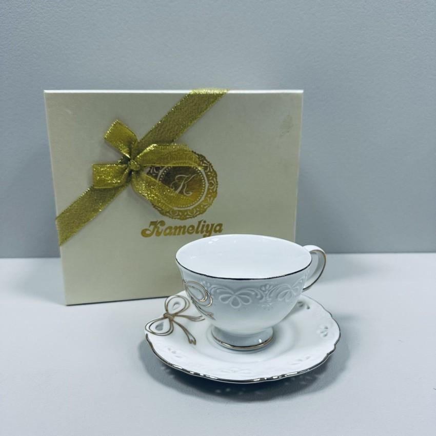 Чашка з блюдцем S&T 2329-18 Білий бант порцеляна 240 мл (2503330056)