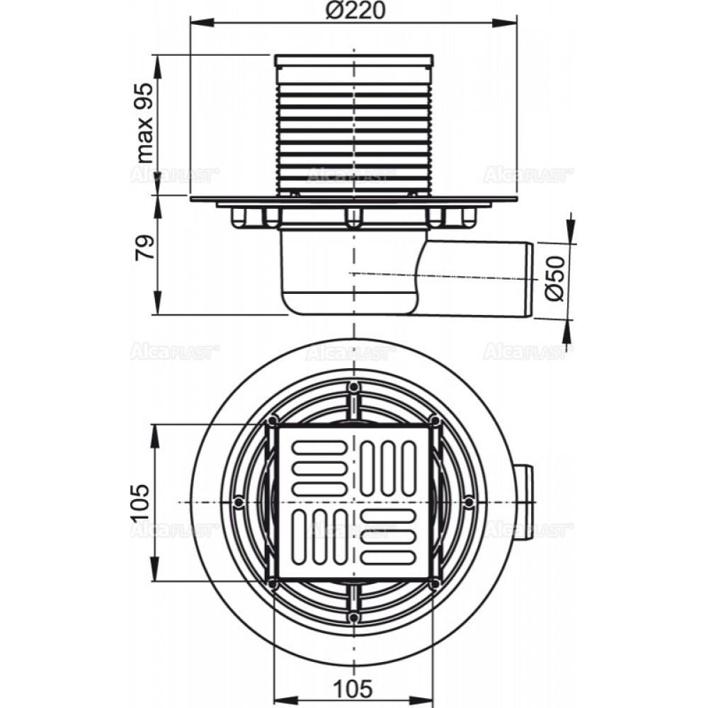 Трап для душа Alca Plast APV1321 с сухим затвором 105x105 мм (84671) - фото 2