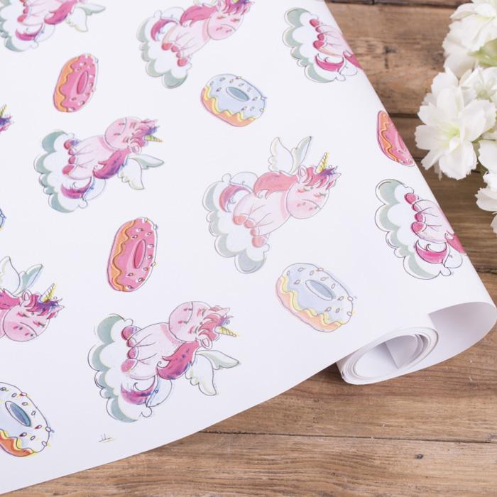 папір в рулоні "єдиноріг і пончик" 70см x 10м.