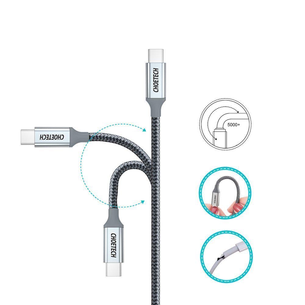 Кабель Choetech XCC-1002 PD100W USB-C to USB-C 1.8m nylon - фото 3 Кабель Choetech XCC-1002 PD100W USB-C to USB-C 1.8m nylon - фото 3
