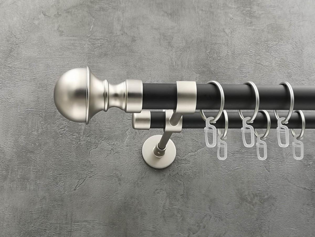 Карниз Quadrum Бостон гладкая штанга двойной модерн 25/19 мм 160 см Сатин/Черный матовый (272279456)